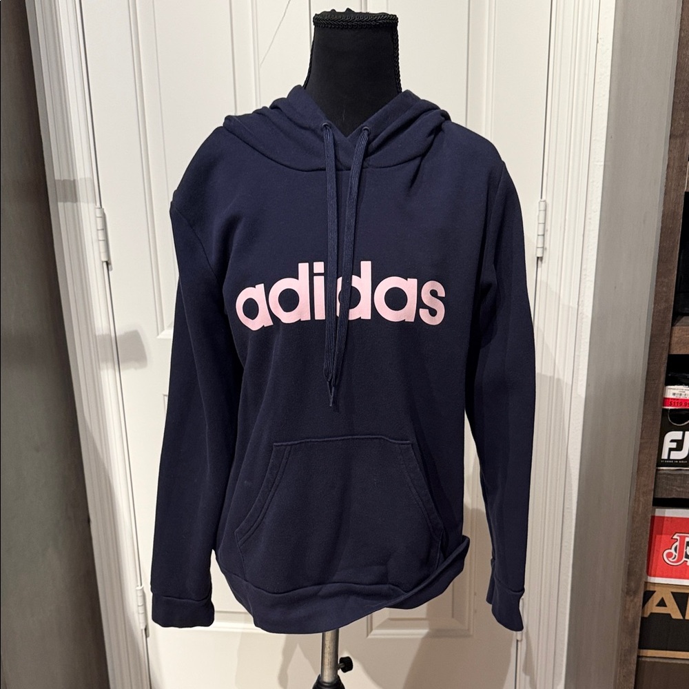 Adidas Dark Blue Hoodie with Light Pink Logo (HU)